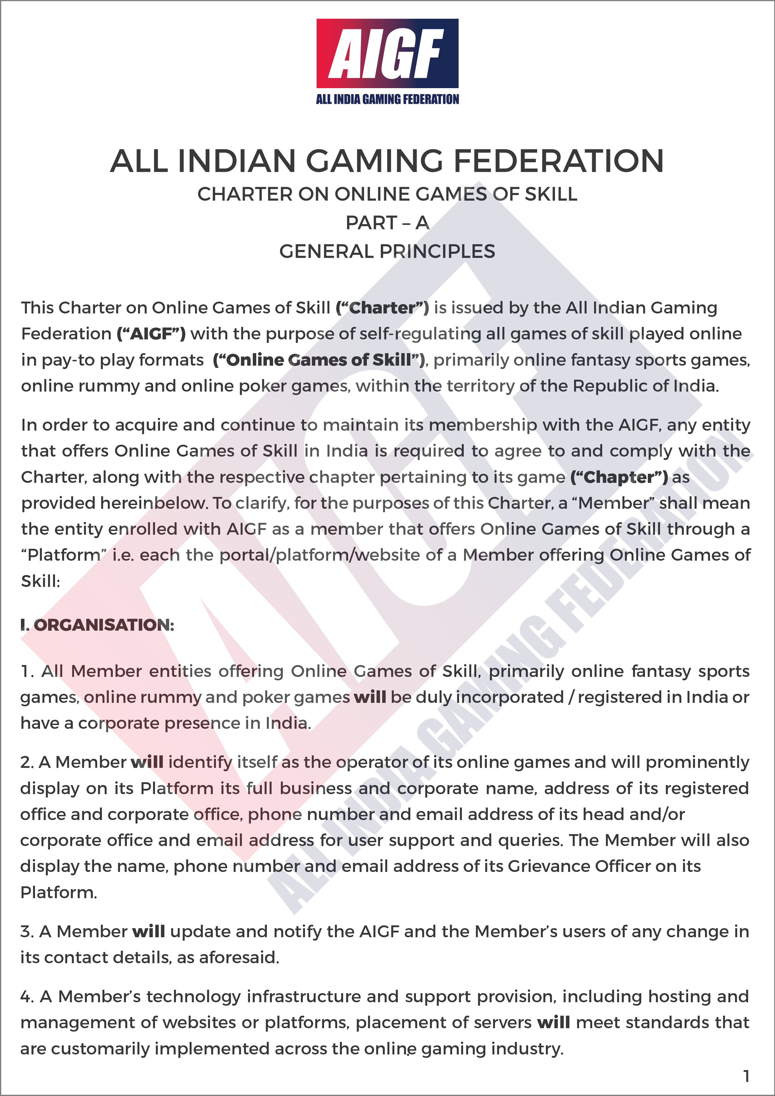 Skill Games Charter All India Gaming Federation